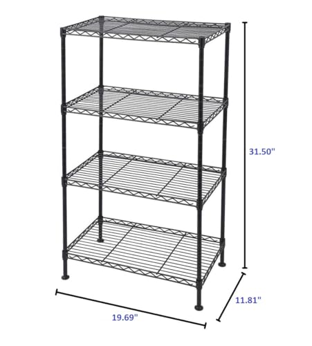 FOXHOLE 4-Tier Black Wire Shelving Unit Adjustable Shelves Industrial Welded Storage Rack for Kitchen, Pantry Garage 19.69" W x 11.81" D x 31.50" H - size: 19.69" W x 11.81" D x 31.50" H