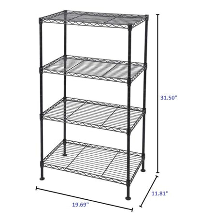 FOXHOLE 4-Tier Black Wire Shelving Unit Adjustable Shelves Industrial Welded Storage Rack for Kitchen, Pantry Garage 19.69" W x 11.81" D x 31.50" H - size: 19.69" W x 11.81" D x 31.50" H