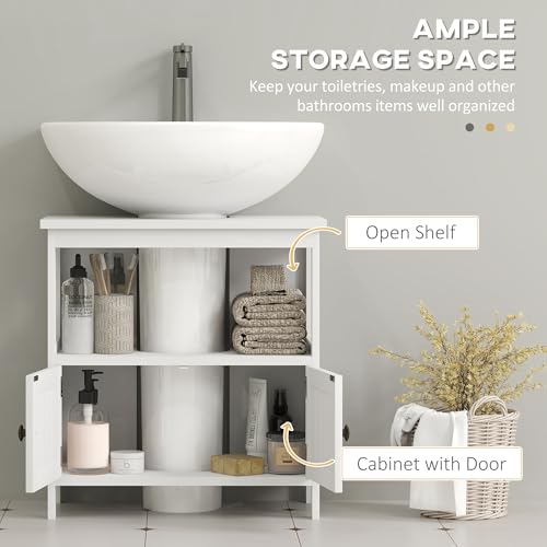 kleankin Pedestal Sink Storage Cabinet, Bathroom Under Sink Cabinet with 2 Doors and Open Shelf, Bathroom Vanity, White - color: White