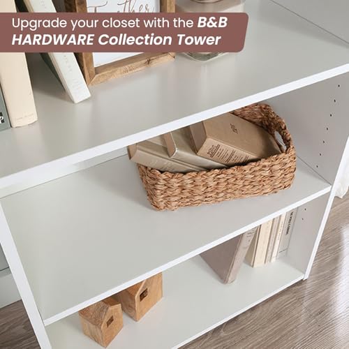 B&B HARDWARE Tall Shelf Tower Storage Unit – White Wood Closet Shelving with Vertical Shelf Storage - Stylish Display Shelf - Closet Shelves System - Versatile Shelving Units for Closet