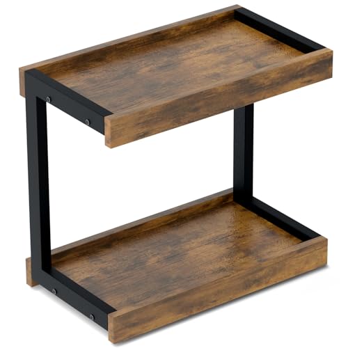 MARTY 2 Tier 15.75"x8.9" Large Countertop Shelf Organizer Spice Rack, Coffee Station Organizer for Mugs Cups, Wooden Shelf Desktop Storage Organizer for Kitchen Bathroom Home Office (Rustic Brown) - color: Rustic Brown, size: Large