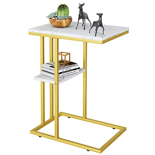 Easy Paws C Shaped End Table,Small Side Table for Couch and Bed, Gold Snack Couch Table for Small Spaces, Living Room, Bedroom,Bedside(Gold) - color: Gold, size: 1pc