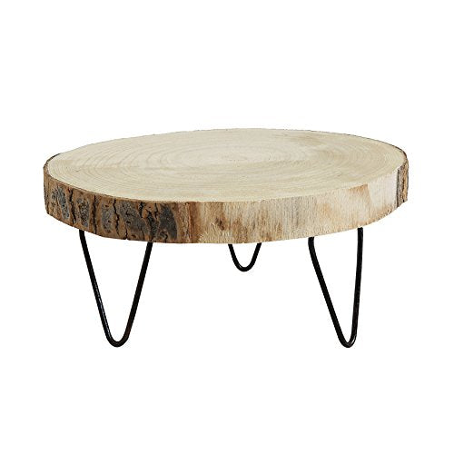 Creative Co-Op Small Paulownia Wood Pedestal with Metal Legs - color: Natural, size: 9"
