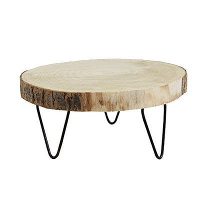 Creative Co-Op Small Paulownia Wood Pedestal with Metal Legs - color: Natural, size: 9"