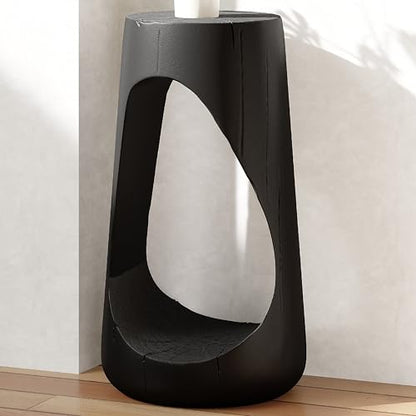 Merax Hollow MGO Accent Side Table, Unique Modern End Table with Wide Pedestal & Tabletop, Small Drink Tables for Living Room, Bedroom Night Stand Bedside Table, No Assembly Required, Black - color: Black, size: Hollow Design