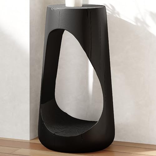 Merax Hollow MGO Accent Side Table, Unique Modern End Table with Wide Pedestal & Tabletop, Small Drink Tables for Living Room, Bedroom Night Stand Bedside Table, No Assembly Required, Black - color: Black, size: Hollow Design
