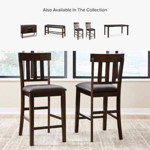 Signature Design by Ashley Ralene Traditional 26" Counter Height Faux Leather Seat Barstool, 2 Count, Brown | Wipe-clean faux leather cushion, Veneers, wood and engineered wood frame, 25.63-inch seat height, Ralene Series - color: Medium Brown, style: Bar