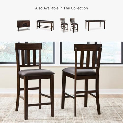 Signature Design by Ashley Ralene Traditional 26" Counter Height Faux Leather Seat Barstool, 2 Count, Brown | Wipe-clean faux leather cushion, Veneers, wood and engineered wood frame, 25.63-inch seat height, Ralene Series - color: Medium Brown, style: Bar
