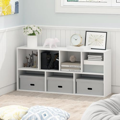 Furinno LUDER Book Shelf, 7-Cube Bookshelf, Bookcase with Open Shelves, 9.4 x 19.5 x 41.7, Easy Assembly, for Living Room, Bedroom, Home Office, Plain White - color: Plain White, size: 7-Cube, 9.4 x 19.5 x 41.7