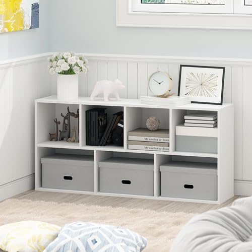 Furinno LUDER Book Shelf, 7-Cube Bookshelf, Bookcase with Open Shelves, 9.4 x 19.5 x 41.7, Easy Assembly, for Living Room, Bedroom, Home Office, Plain White - color: Plain White, size: 7-Cube, 9.4 x 19.5 x 41.7