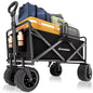 EchoSmile Heavy Duty 350 Lbs Capacity Collapsible Wagon, Outdoor Folding Camping Grocery Portable Utility Cart, Adjustable Rolling Carts, All Terrain Beach Wagon with Big Wheels (Black-Arrow) - color: Black-arrow