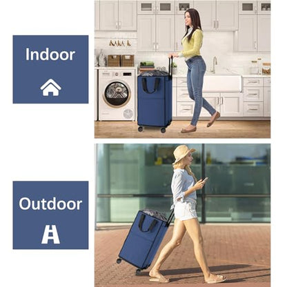 Bukere Rolling Laundry Hamper with Wheels, Large 90L Freestanding Collapsible Laundry Basket Bag for Clothes Storage, Heavy Duty Removable Wheeled Cart for College Dorm Apartment Laundry Room Bathroom