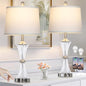 Rinweey Crystal Glass Table Lamp Set of 2 With USB C+A Ports & AC Outlet - White Clear Modern Bedroom Lamps for Night Stands, Living Room - Silver Nightstand Lamps With LED Bulbs Included - color: Silver