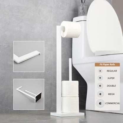 GERZWY SUS 304 Stainless Steel Toilet Paper Stand with Reserve, Free Standing Toilet Paper Holder, White - color: White