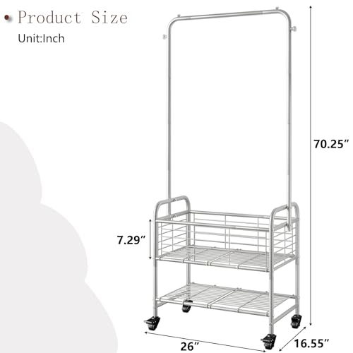 SUOERNUO Laundry Cart with Hanging Rack Rolling Laundry Hamper Sorter with Wheels Shelf,Grey - color: Grey