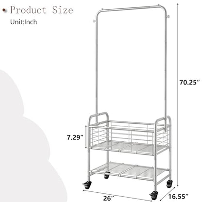 SUOERNUO Laundry Cart with Hanging Rack Rolling Laundry Hamper Sorter with Wheels Shelf,Grey - color: Grey