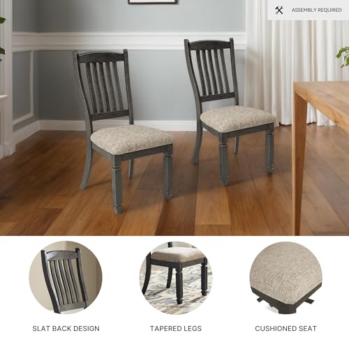 Signature Design by Ashley Tyler Creek Dining Room Upholstered Side Chair, 2 Count, Solid Wood, 19.25" H, Black and Grayish Black - color: Black