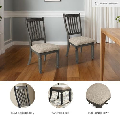 Signature Design by Ashley Tyler Creek Dining Room Upholstered Side Chair, 2 Count, Solid Wood, 19.25" H, Black and Grayish Black - color: Black