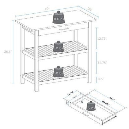 Casual Home Solid Wood Kitchen Island, Natural Maple Top, White Base (New) 40*20*36.5inch - color: Natural Maple Top, White Base (New)