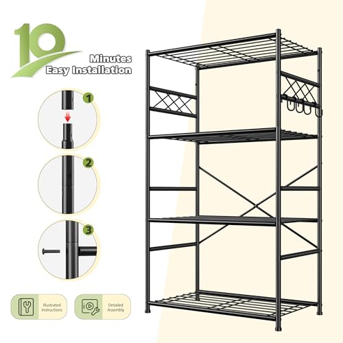 DurayLoly Storage Shelves 4 Tier Shelf Organizer,Metaling Shelving with Hooks,Heavy Duty Garage Shelves Unit with Leveling Feet,Wire Shelving for Pantry,Kitchen and Closet,23.6" W x 13.8" D x 60.4" H - size: 23.6" W x 13.8" D x 60.4" H (4T)