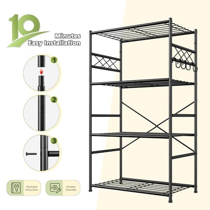 DurayLoly Storage Shelves 4 Tier Shelf Organizer,Metaling Shelving with Hooks,Heavy Duty Garage Shelves Unit with Leveling Feet,Wire Shelving for Pantry,Kitchen and Closet,23.6" W x 13.8" D x 60.4" H - size: 23.6" W x 13.8" D x 60.4" H (4T)
