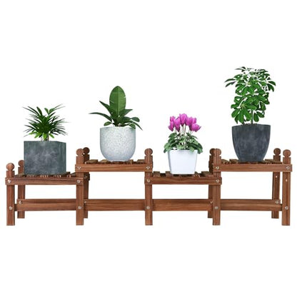 Wood Plant Stand Indoor Outdoor,4 Tiers Plant Stand Bench Indoor,Low Window Plant Shelf Small Long Flower Pot Stand for Multiple Plants (11.8"-44'')
