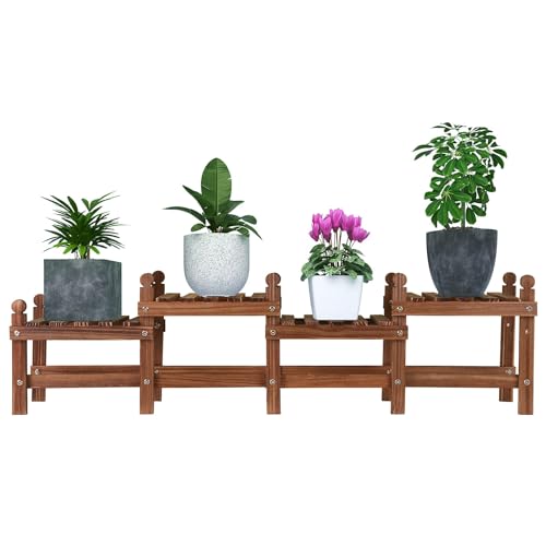 Wood Plant Stand Indoor Outdoor,4 Tiers Plant Stand Bench Indoor,Low Window Plant Shelf Small Long Flower Pot Stand for Multiple Plants (11.8"-44'')
