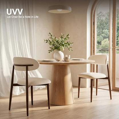 UVV Dining Chairs Set of 4, Metal Kitchen Chairs with Modern Fabric Upholstered for Dining Room, Beige - color: Beige Seat / Walnut-grain Metal Legs