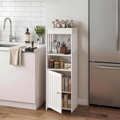 5-Tier Narrow Bathroom Cabinet, 9.8" W X 31.5" H | White PVC Material, Rack, Holder, Fits Small Spaces, for Toilet Side, Laundry Room, Kitchen, Easy Assembly - size: 7.9"D x 9.8"W x 31.5"H