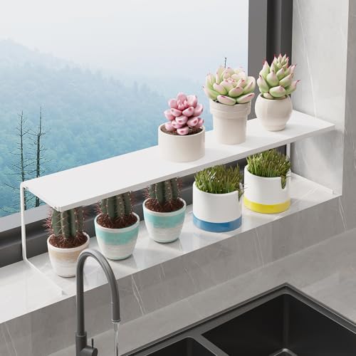 1pc Small Narrow Shelf for Windowsill Kitchen Spice Rack Organizer Stackable Tall Shelves Scalable Window Plant Rack for Narrow Space Countertop Storage (White) - color: White