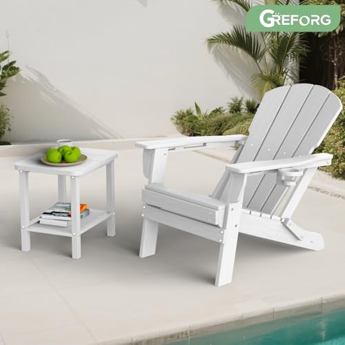 Patio Side Table, Small Rectangular HDPE Adirondack End Table for Outdoor Use in Pool, Garden, Lawn, Backyard,White - color: White