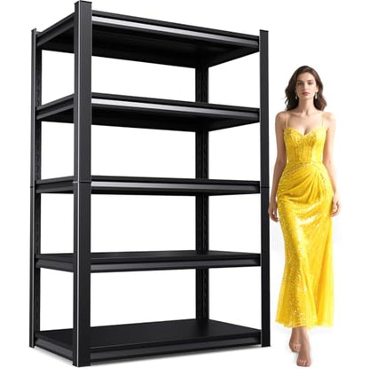 71.2" H Garage Shelving Heavy Duty Storage Shelves, Metal Adjustable Shelving Unit, Utility Garage Organizer Shelf for Basement, Pantry, Kitchen, Warehouse,15" Dx35 Wx71.2 H, Black - size: 5-Tier-15"Dx35"Wx71.2"H