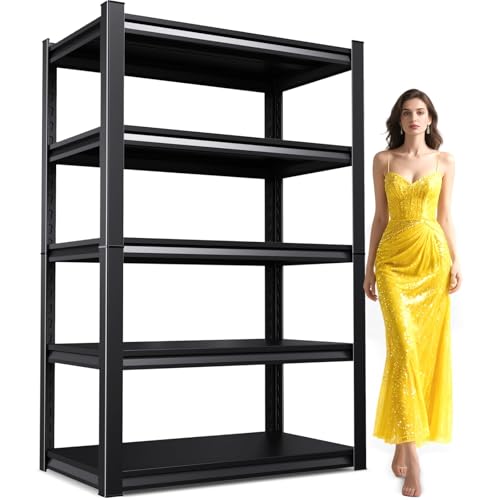 71.2" H Garage Shelving Heavy Duty Storage Shelves, Metal Adjustable Shelving Unit, Utility Garage Organizer Shelf for Basement, Pantry, Kitchen, Warehouse,15" Dx35 Wx71.2 H, Black - size: 5-Tier-15"Dx35"Wx71.2"H