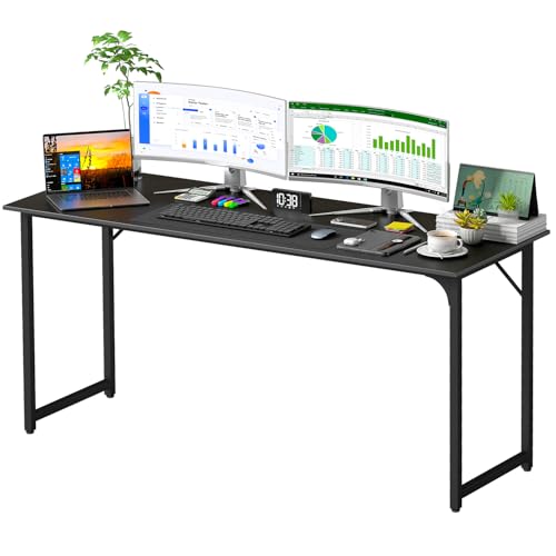 PayLessHere | 63 Inch Computer Desk | Black | Office Desk with Metal Frame, Adjustable Feet | Water-Resistant, Scratchproof Surface | Sturdy Writing Table for Home Office or Study | Pack of 1 - color: Black, size: 63 Inch
