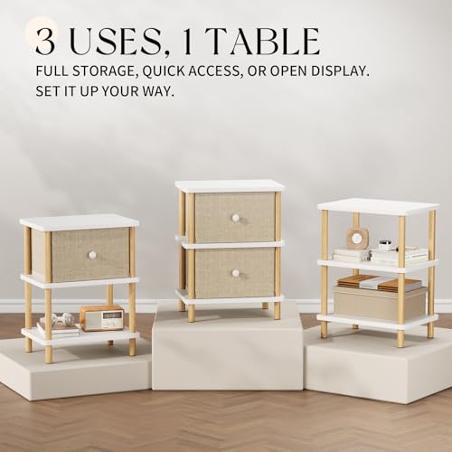 Apicizon Nightstand with 2 Drawers, Side Table with Storage, White+Natural | Small End Table with Solid Wood Legs, for Small Spaces, Bedroom, Living Room, Entryway, Easy Assembly - color: White+natural