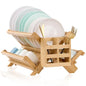 NOVAYEAH Bmaboo Dish Drying Rack for Kitchen Counter 3-Tier Collapsible Wooden Dish Drying Rack with Utensil Holder Dish Drainer Large Folding Dish Rack with Utensils Flatware Holder 51 pcs Grid - color: 3-tier Upgrade (Bamboo)