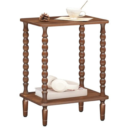 HOOBRO End Table, 2-Tier Small Side Table with Spindle Legs, Nightstand with Storage Shelves, Sofa Side Table, for Small Space, Living Room, Bedroom, Walnut WL189BZ01 - color: Walnut