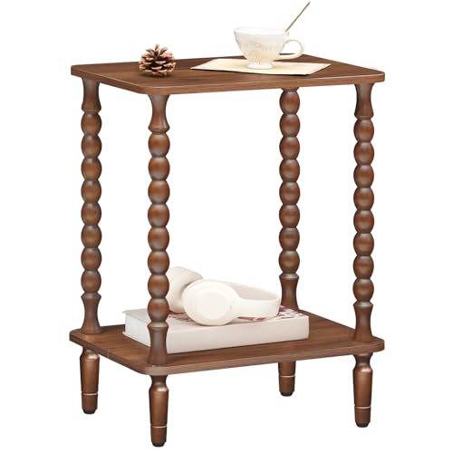 HOOBRO End Table, 2-Tier Small Side Table with Spindle Legs, Nightstand with Storage Shelves, Sofa Side Table, for Small Space, Living Room, Bedroom, Walnut WL189BZ01 - color: Walnut