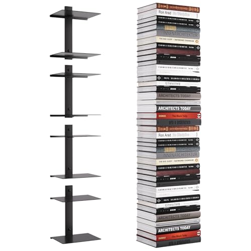 Invisible Floating Bookshelf for Wall, 8 Tier Vertical Spine Book Tower Wall Mounted, Heavy-Duty Metal Book Organizers for Home Office, 4 Pack Black - color: Black, size: 4PC-bookshelf