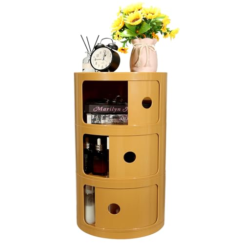 3-Tier Round Bedside Table, Narrow Storage Cabinet, Small Stylish Storage Cabinet, no Installation Required, Suitable for Living Room and Bedroom, Small Space - color: Yellow, size: 3 Tier