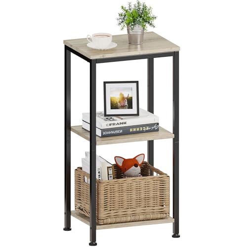 3 -Tier End Table, Tall Nightstand for Small Spaces, Tall Side Table with Storage Shelves, Telephone Table, Small Entry Table for Living Room, Bedroom, Sofa Couch, Hallway, Office, Greige - color: Greige, style: Ordinary