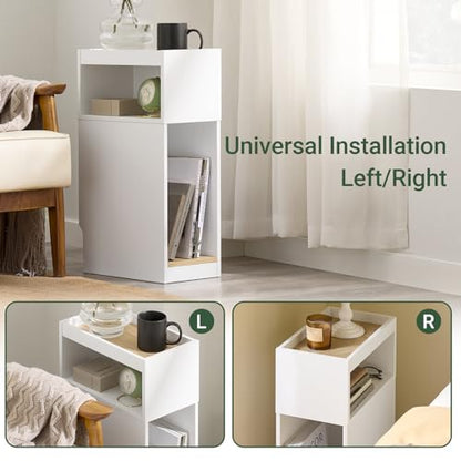 SoBuy Narrow Nightstand with Drawer and Open Shelf – Slim Small Bedside Table for Tight Spaces, Compact Skinny White Nightstand for Bedroom or Dorm, Wooden Side Table, White FBT171-WN