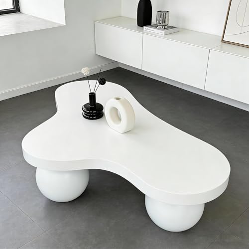 46" Cloud Coffee Table with 3 Ball Legs, Modern Irregular Center Table for Living Room, Low Cute Small MDF Tea Table for Bedroom, Space Apartment Cream White - color: Cloud-46"cream White