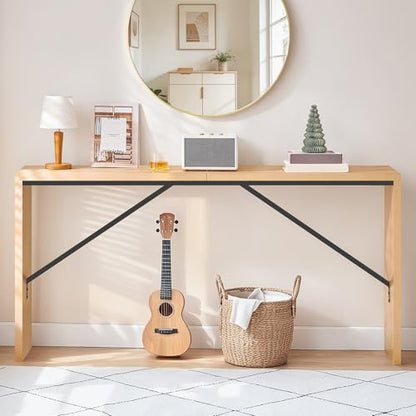 MAHANCRIS Console Table, 62.2" Long Sofa Table Behind Couch, Narrow Entryway Table, Farmhouse Dining Table with Angled Metal Frame, Industrial Console Table for Entryway, Natural CTNB15801 - color: Natural, size: 62.2"L x 9.1"W x 31.5"H