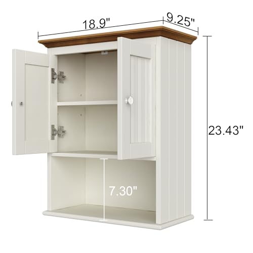 Treocho Wood Wall Cabinet, Bathroom Medicine Cabinet Storage with Doors and Adjustable Shelf, Rustic Cabinet Wall Mounted for Bathroom, Living Room, Kitchen, White & Brown - color: Farmhouse