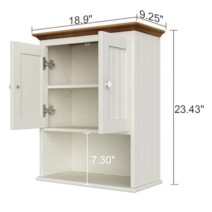 Treocho Wood Wall Cabinet, Bathroom Medicine Cabinet Storage with Doors and Adjustable Shelf, Rustic Cabinet Wall Mounted for Bathroom, Living Room, Kitchen, White & Brown - color: Farmhouse