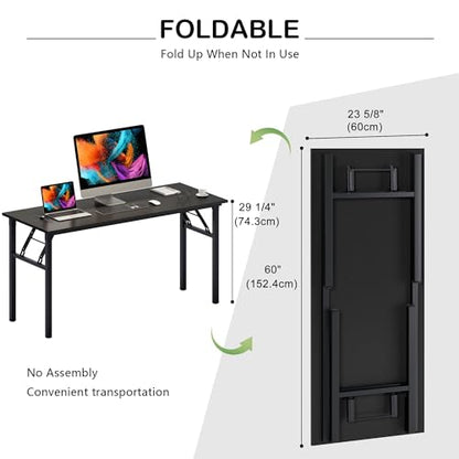 Need Home Office Desk - 60 Inches Large Computer Desk Sturdy Black Table Foldable Desk Gaming Computer Table No Assembly Required AC5CB 60 inch - color: Black & Black Frame, size: 60 inch