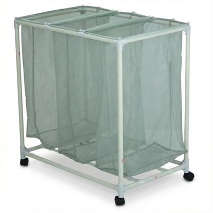 3-Bag Mesh Rolling Laundry Sorter Cart, Soft Silver, Removable Washable Bags, Easy-Roll Casters, Rust-Resistant PVC Tubing Frame w/ABS Corners, 29.5 x 19 x 30.5 in, for Dorm & Laundry Room