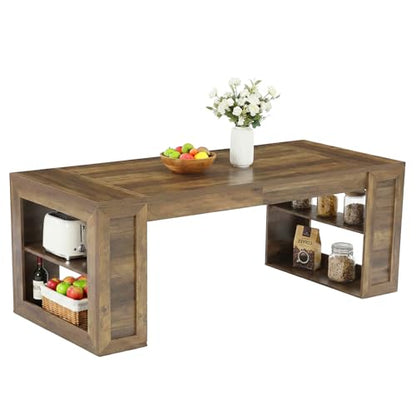 Tribesigns Farmhouse Dining Table with Storage Shelves, 70.8-Inch Large Rectangle Wooden Kitchen Dinner Table for 6 for Kitchen, Dining Room, Living Room