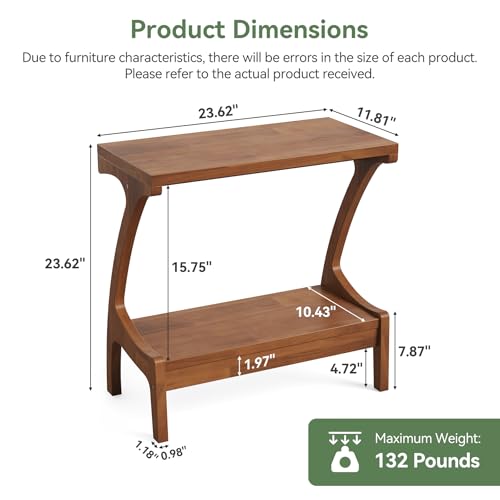 Solid Wood End Table with 2-Tier Storage Shelf, Narrow Side Table for Living Room, Bedroom, Small Spaces, Cherry Wood Paint Finish, Easy Assembly - color: Charred